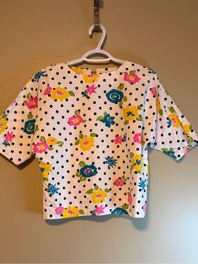 Vintage 80’s Scarlet 100% Cotton Bright Floral and Polka Dot Dolman Blouse